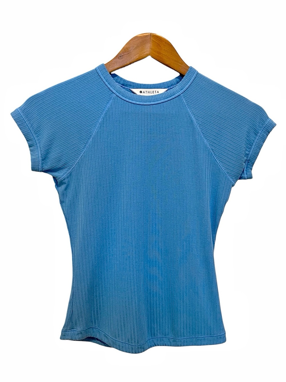 Athleta Short Sleeve Shirt Ribbed Size XXS Blue Soft
